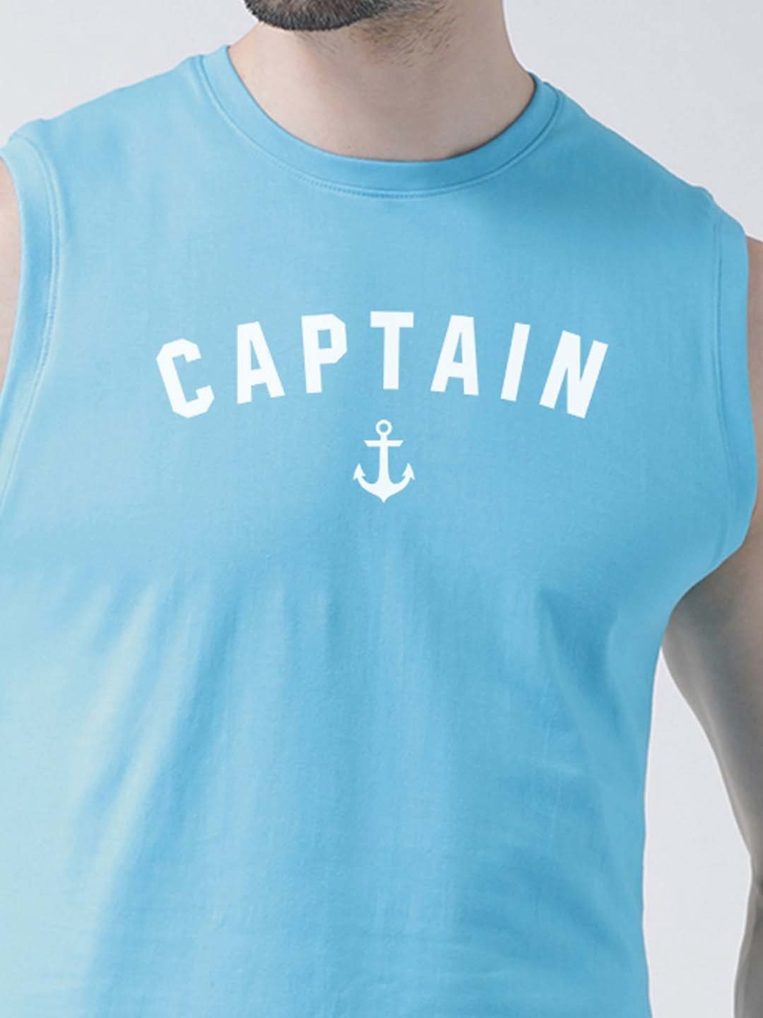 Friskers Turquoise Slim Fit Sleeveless T-Shirt