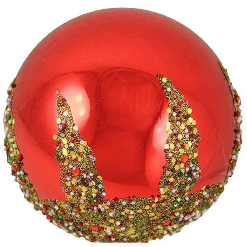 Barcana 6" Glitter Sequin Beaded Shatterproof Christmas Ball Ornament - Red