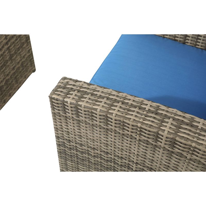 6pc Wicker Rattan Patio Sofa Set with Blue Cushions - Accent Furniture