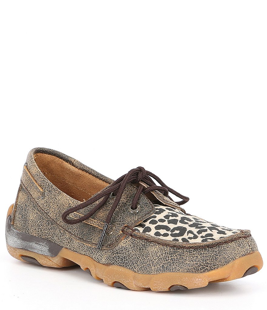 Twisted X Girls' Driving Leopard Print Moccasins (Youth)