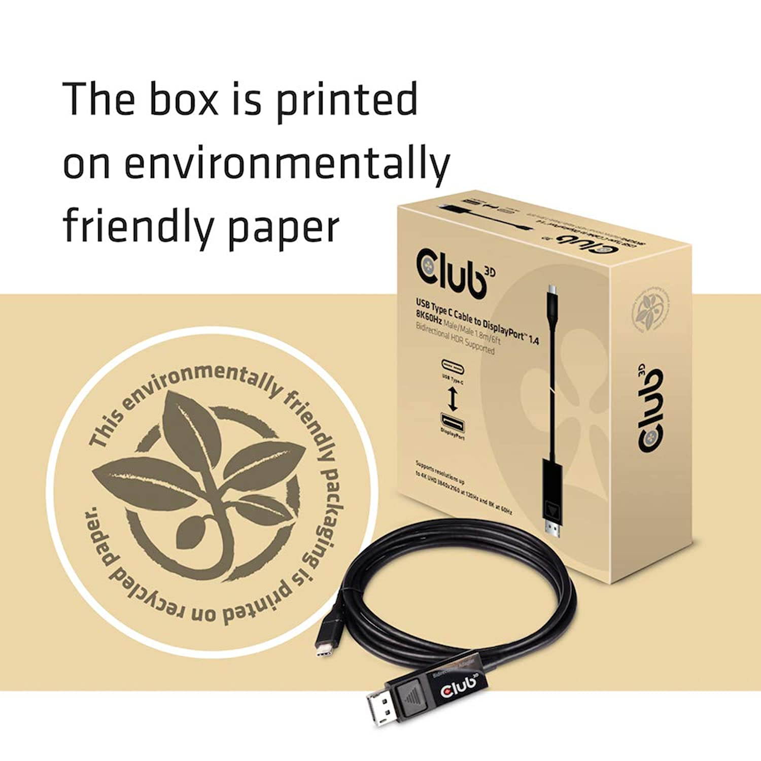 Club 3D USB C to Displayport Cable 1.4 8K 60Hz, 4K 120Hz and Displayport to USB C bi-Directional 1.8 Meter/6 Feet HDR Support.