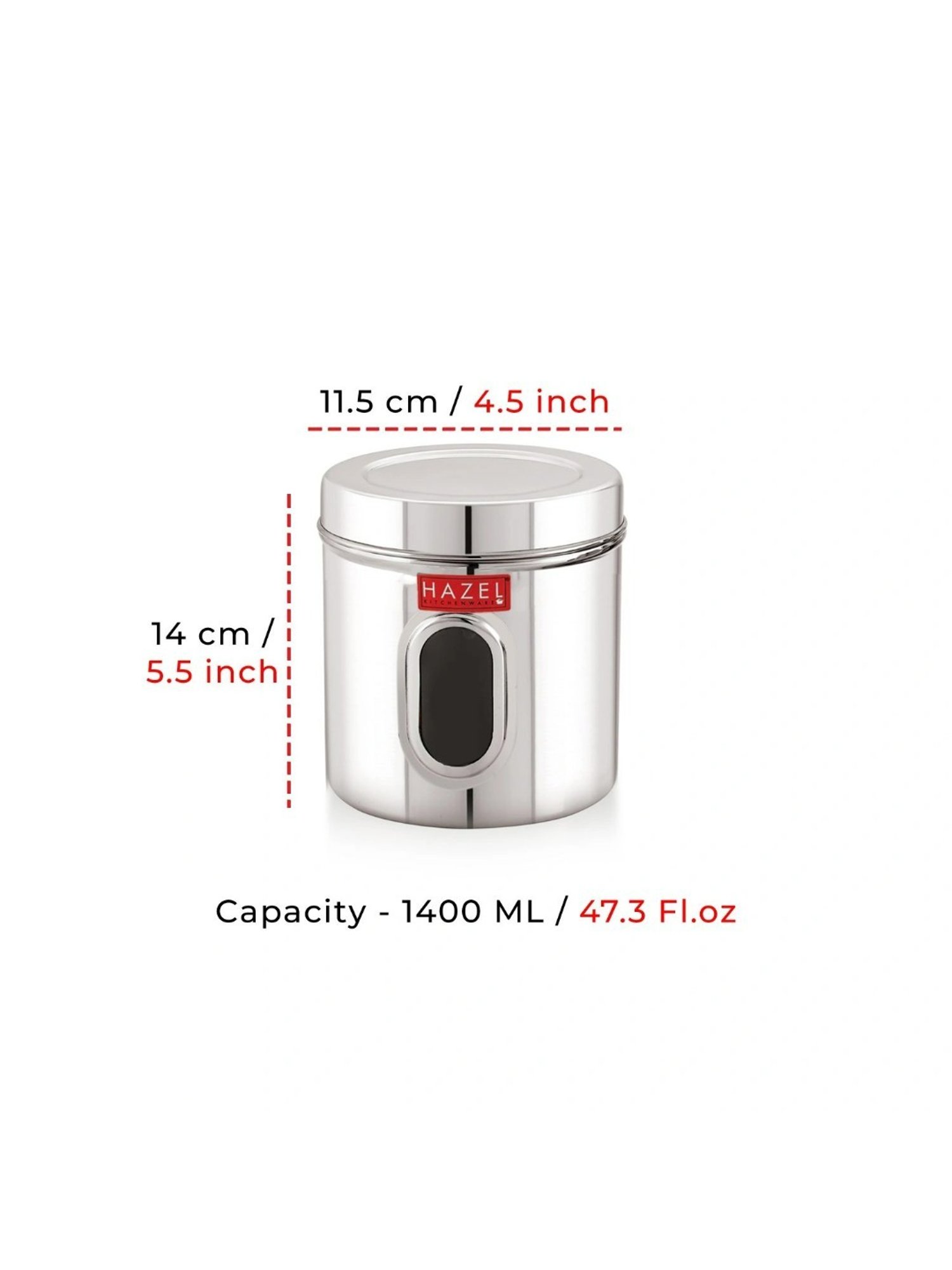 HAZEL Silver Stainless Steel Airtight Container (1.4 L)
