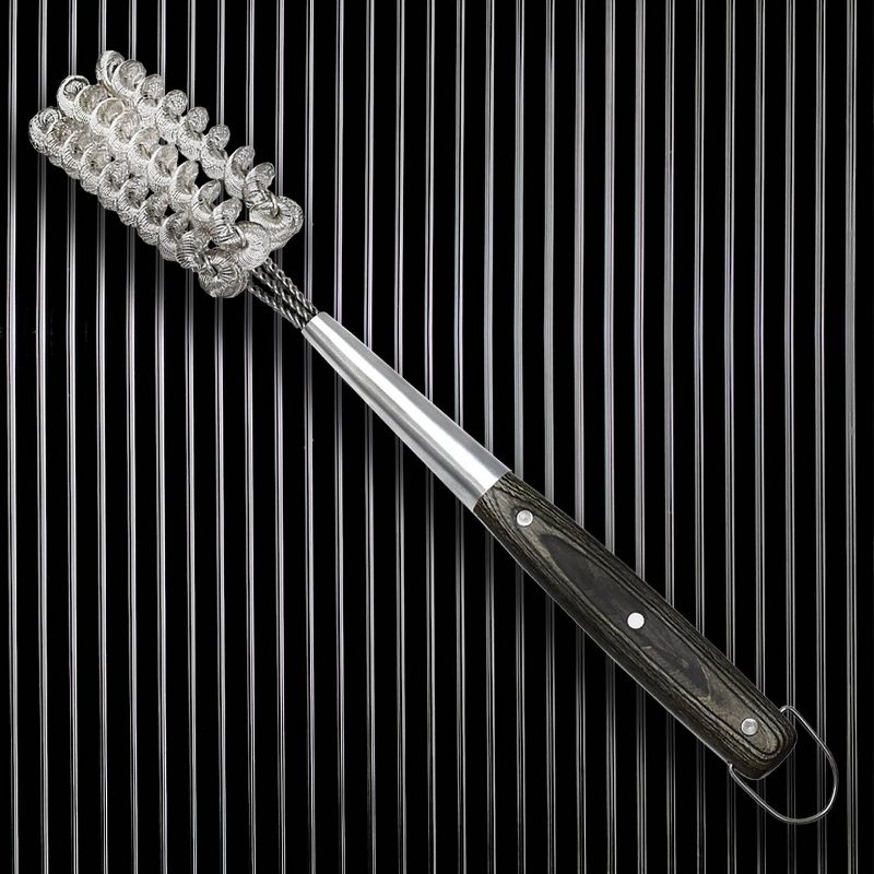 Stainless Steel Grill Brush with Pakkawood Handle Silver - 3 Embers