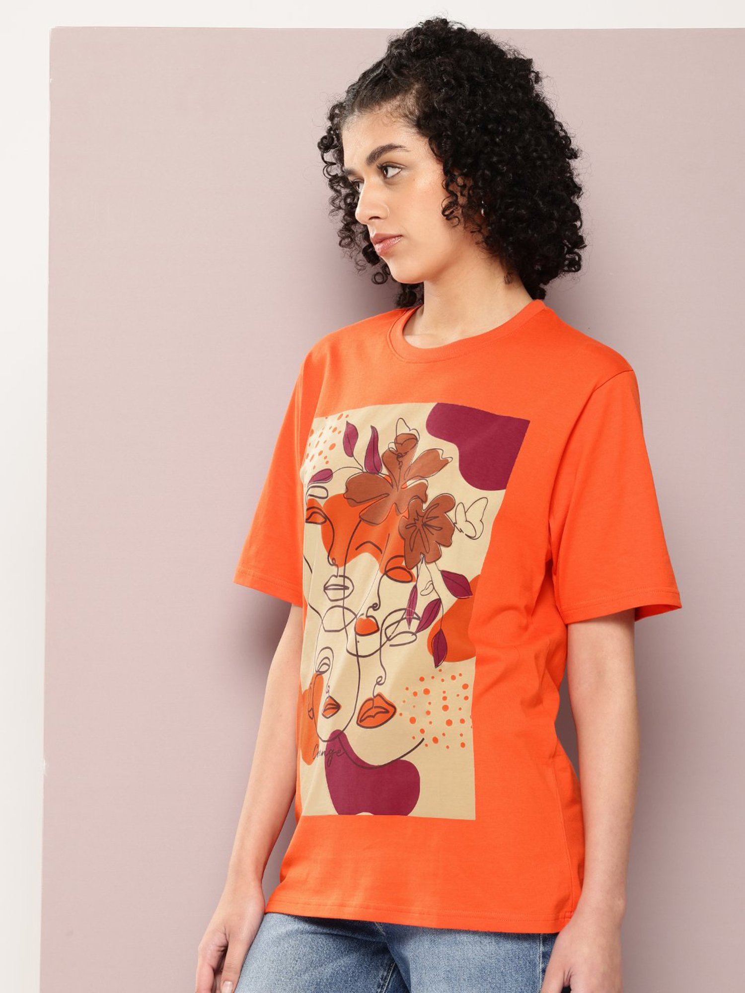 Dillinger Orange Cotton Printed Oversized T-Shirt