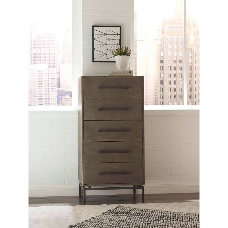 Ashton 5 Drawer Wood and Metal Chest Gray - Finch