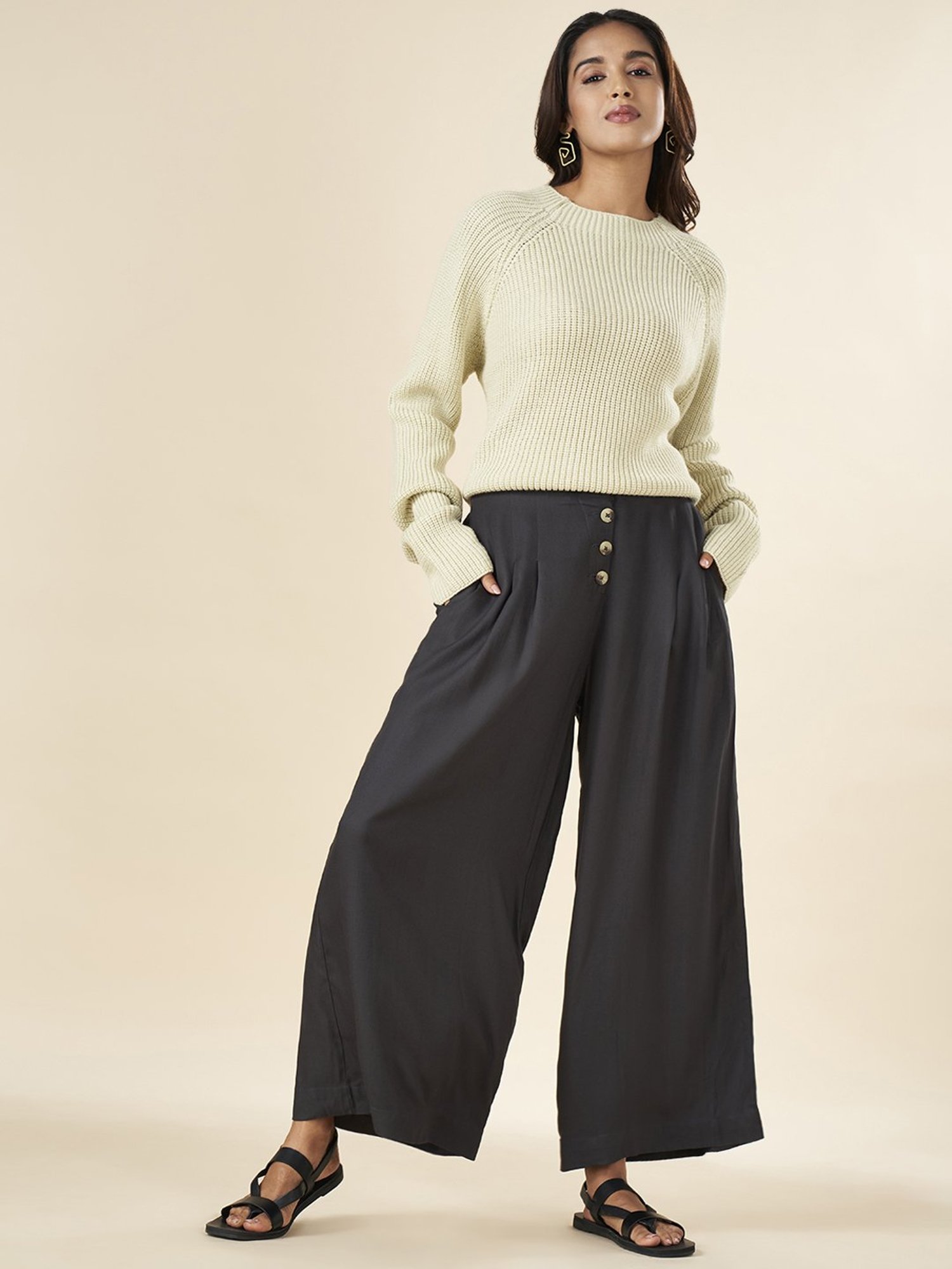 Akkriti by Pantaloons Beige Regular Fit Sweater