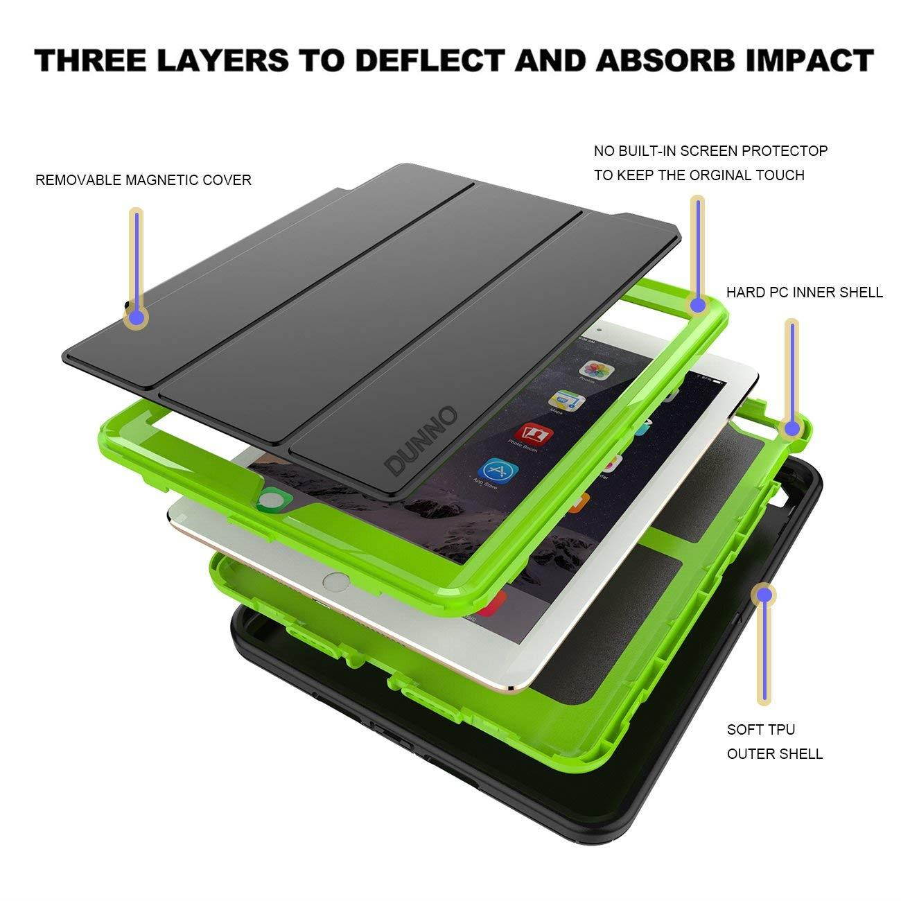 New iPad 9.7 2017/2018 case - DUNNO Heavy Duty Full Body Rugged Protective Case with Auto Sleep/Wake Up Stand Folio & Three Layer Design for Apple iPad 9.7 inch 2017/2018 (Black+Green)