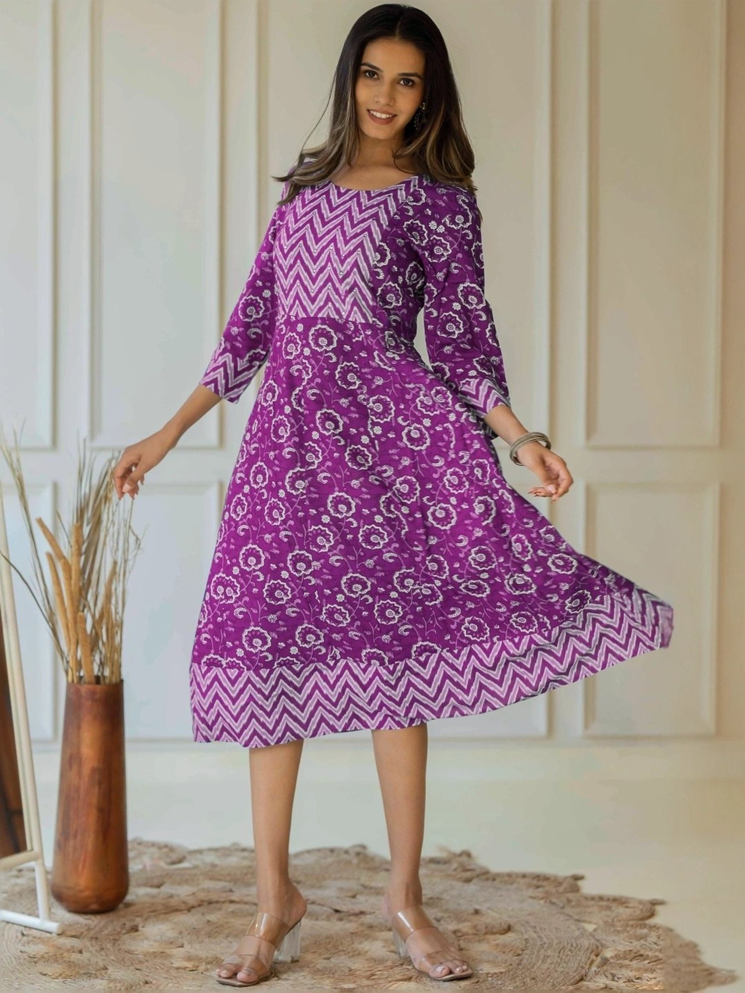 MIRCHI FASHION Purple Cotton Printed A-Line Dress