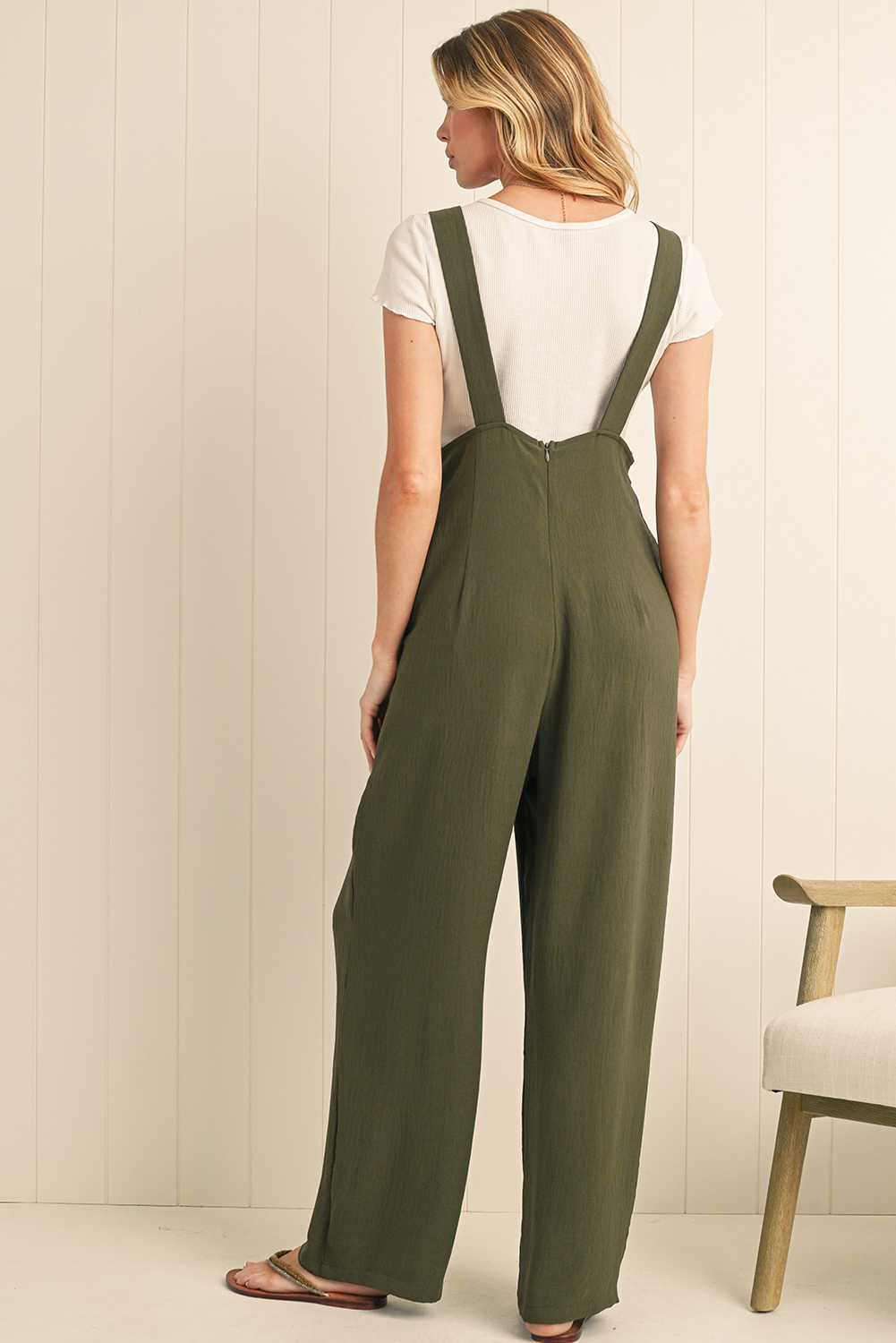 Gray Textured Wide Leg Overall with Pockets