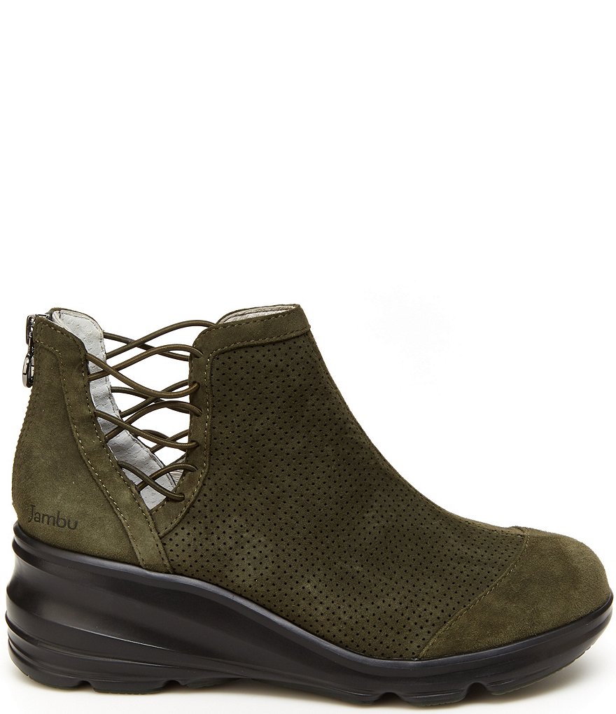 Jambu Naomi Lace-Up Side Detail Suede Wedge Booties