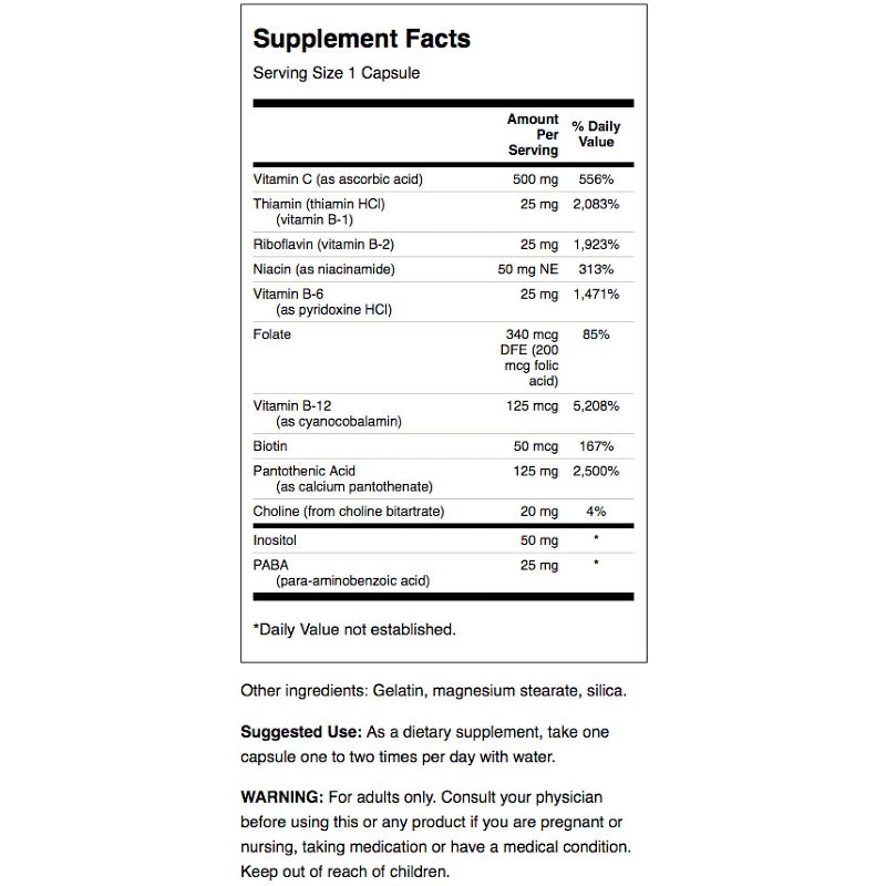 Swanson Super Stress Vitamin B-Complex with Vitamin C Capsules, 240 Count