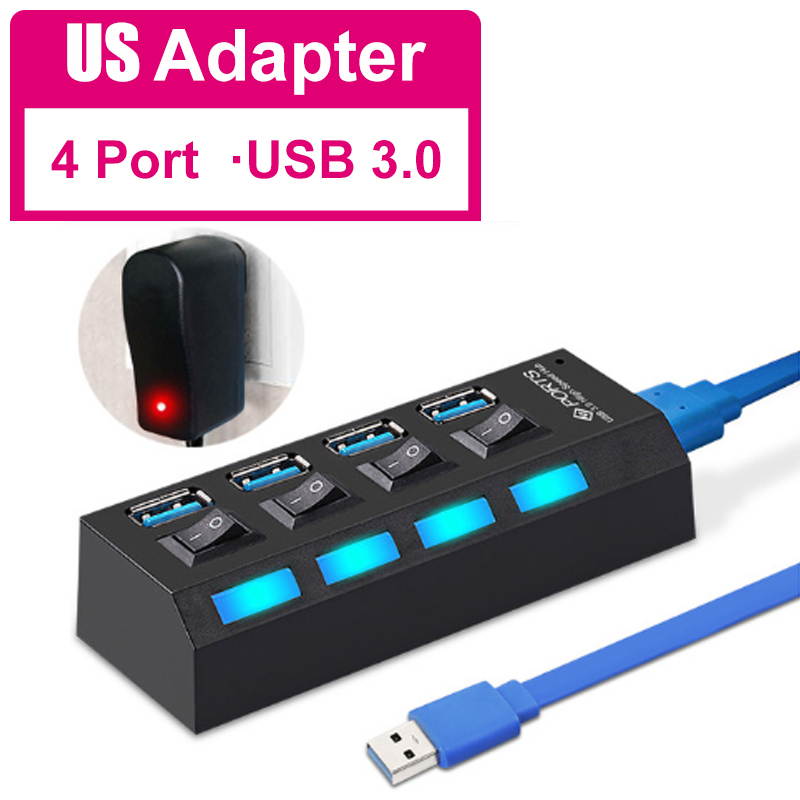 Plugadget USB 3.0 Hub USB Hub 3.0 Multi USB Splitter 3 Hab Use Power Adapter 4/7 Port Multiple Expander USB3 Hub with Switch for PC