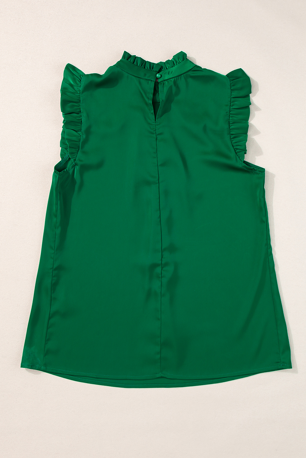 Bright Green Frilled Trim Sleeveless Pleated Blouse