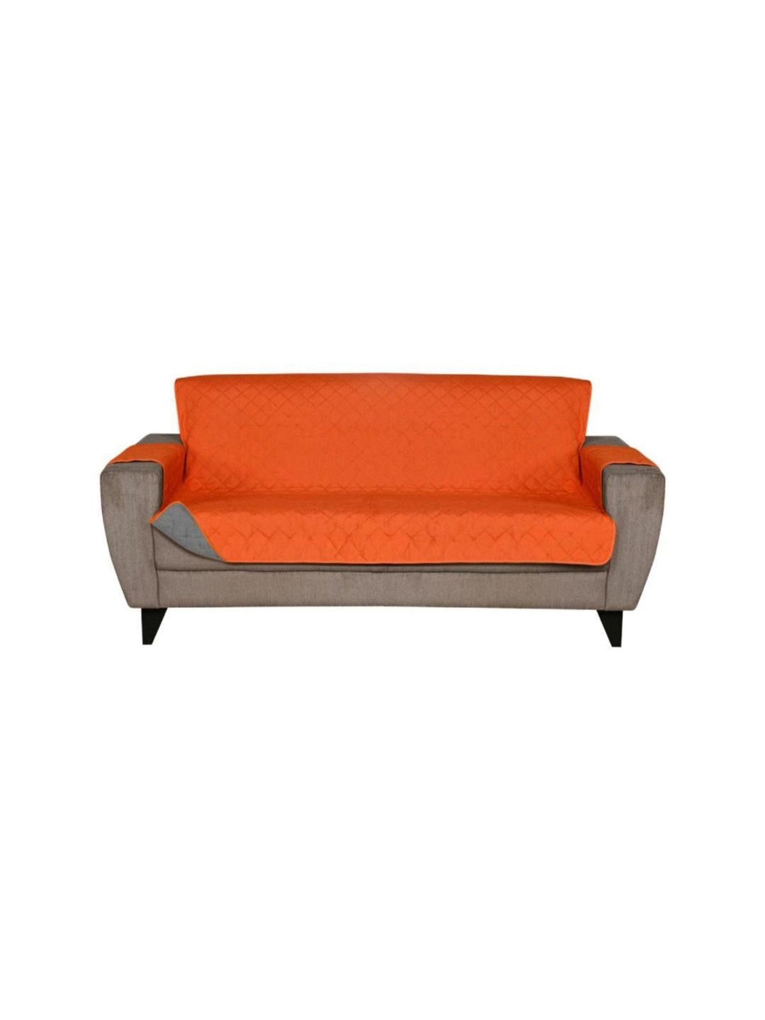 @home ORANGE & GREY Solid Polyester Quilted Reversible 3 Seater Sofa Cover
