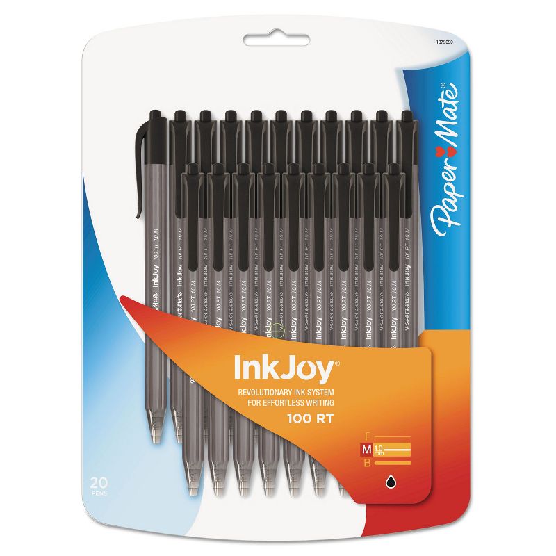 Paper Mate InkJoy 100RT Retractable Ballpoint Pen 1.0mm Black Ink 20/Pack 1879090