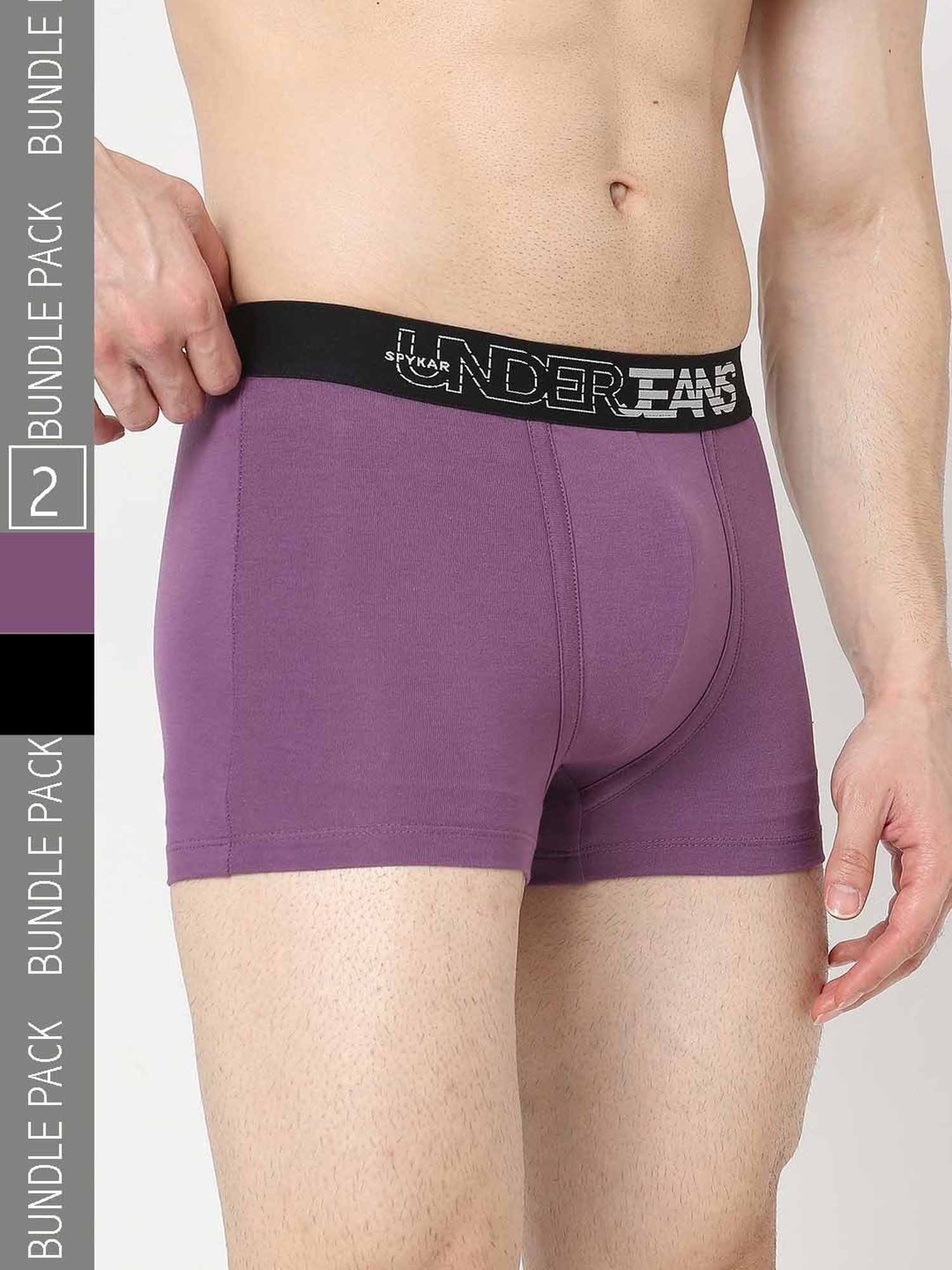 UnderJeans by Spykar Purple & Black Regular Fit Trunks - Pack of 2