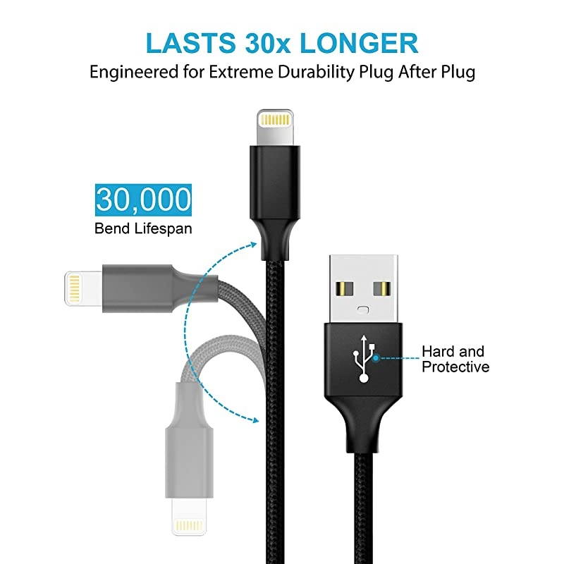 6-Inch Short Charging Cable Cord Charger Sync/Charge Compatible with iPhone 11/11 Pro/Xs/Xs Max/Xr/X/8/8 Plus/7/7 Plus/6s/6s Plus/5c/5se/5s/iPad Pro/iPad Mini/iPod Touch [5-Packs]