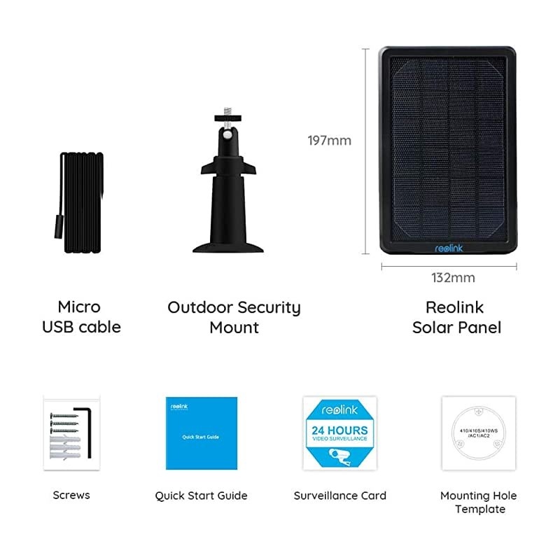 Solar Panel Power Supply Designed for Wireless Outdoor Security Camera Rechargeable Battery Powered  Go/Argus Eco/Argus 2/Argus Pro/Argus PT, Non-Stop Charging (Black)