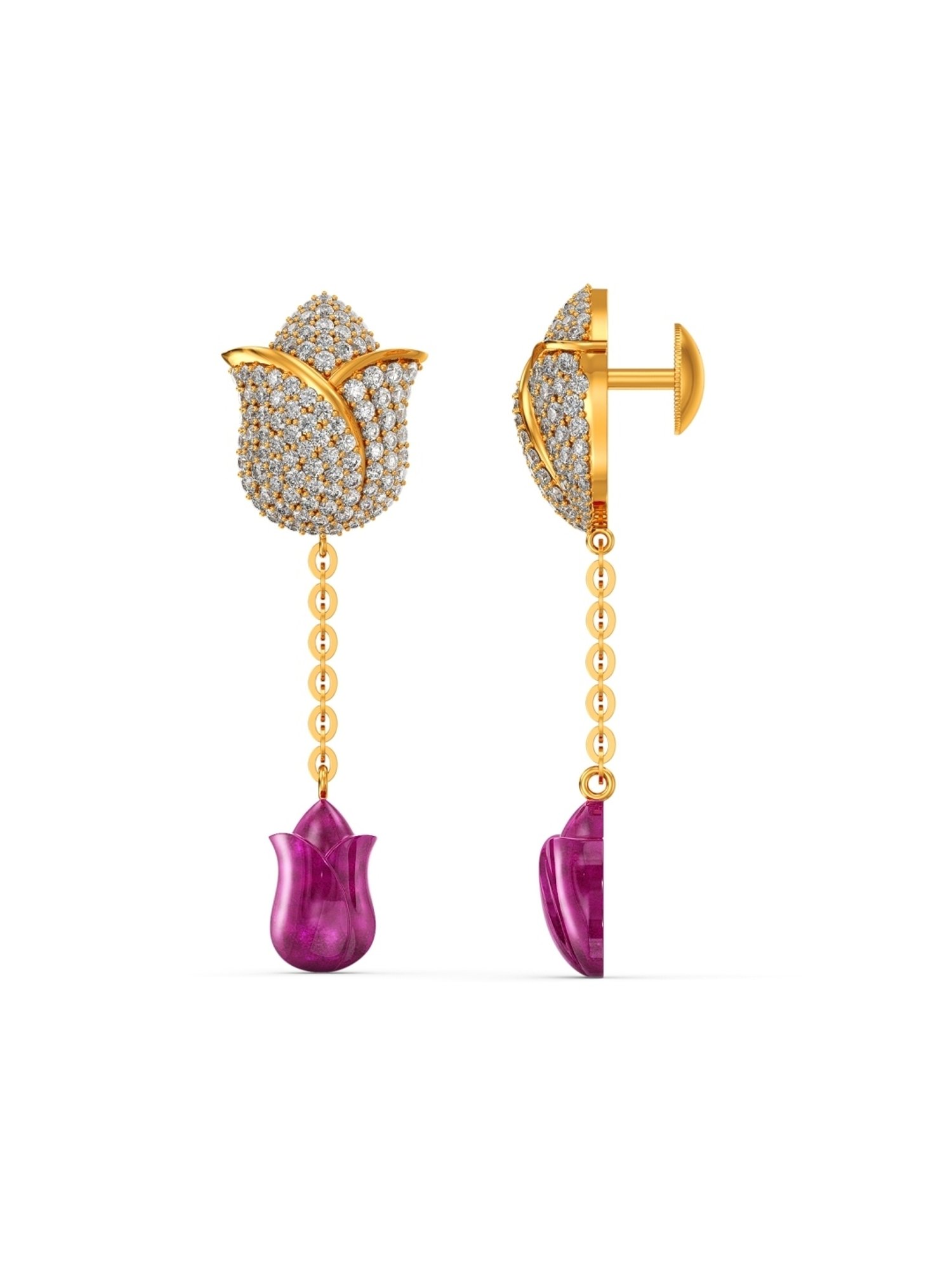 Joyalukkas Gold 22K Droopy Lisianthus Hangers Dangler Earrings for Women