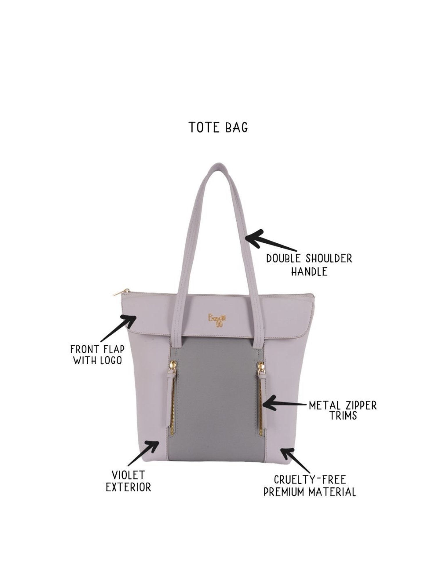 Baggit Violet Solid Large Tote Bag