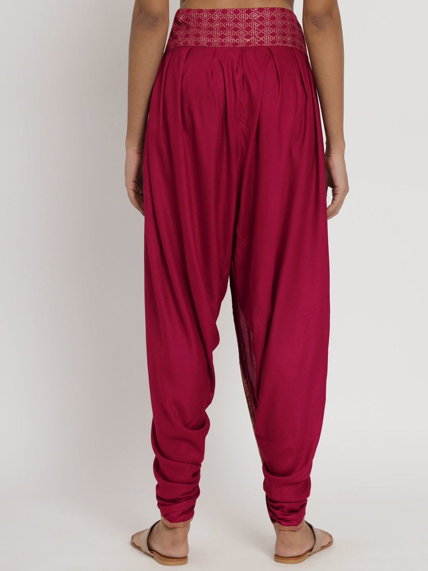 9rasa Maroon Hand Block Print Dhoti Pants