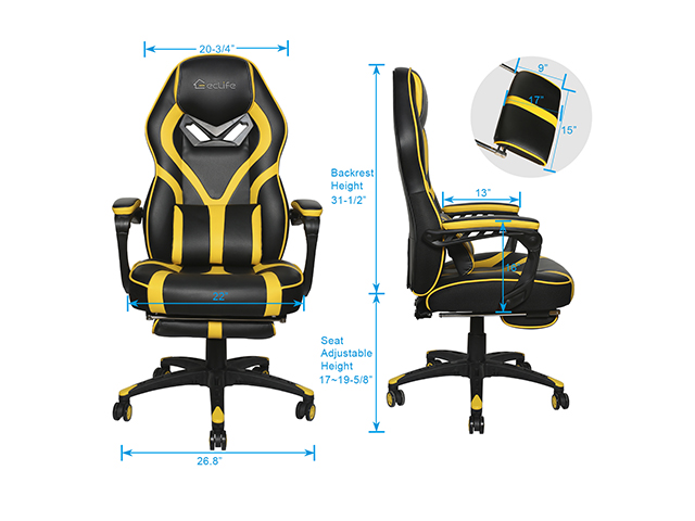 Gaming Chair, Racing Style Computer Desk Chair Padded Armrests Ergonomic Lumbar Support Adjustable Height