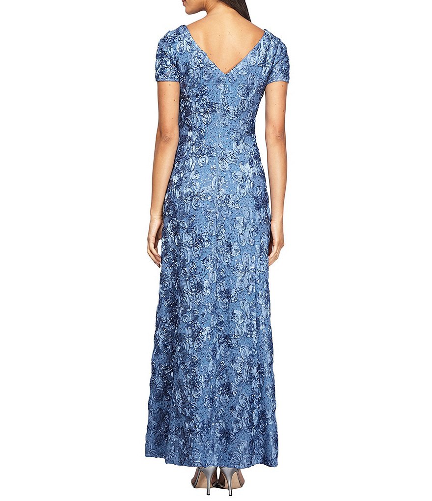 Alex Evenings Sequined-Lace Rosette-Rose Gown