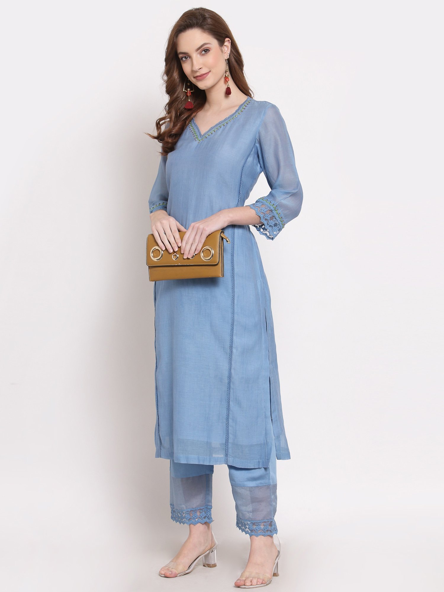DART STUDIO Blue Embroidered Straight Kurta