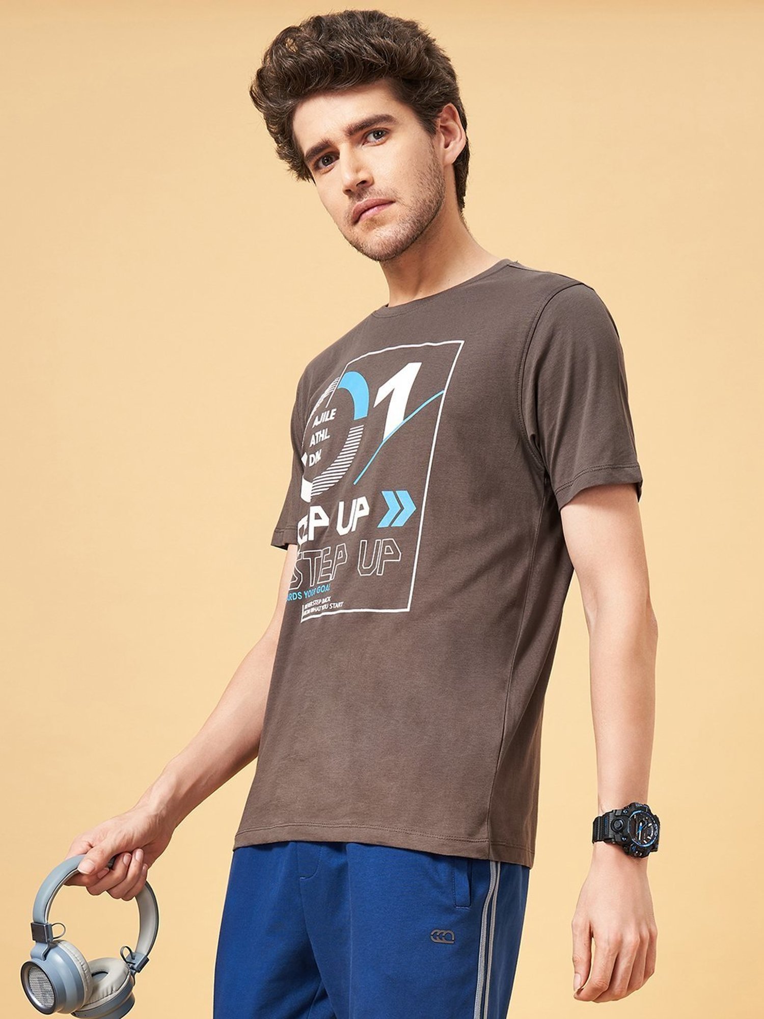 Ajile By Pantaloons Steel Grey Slim Fit Printed T-Shirt