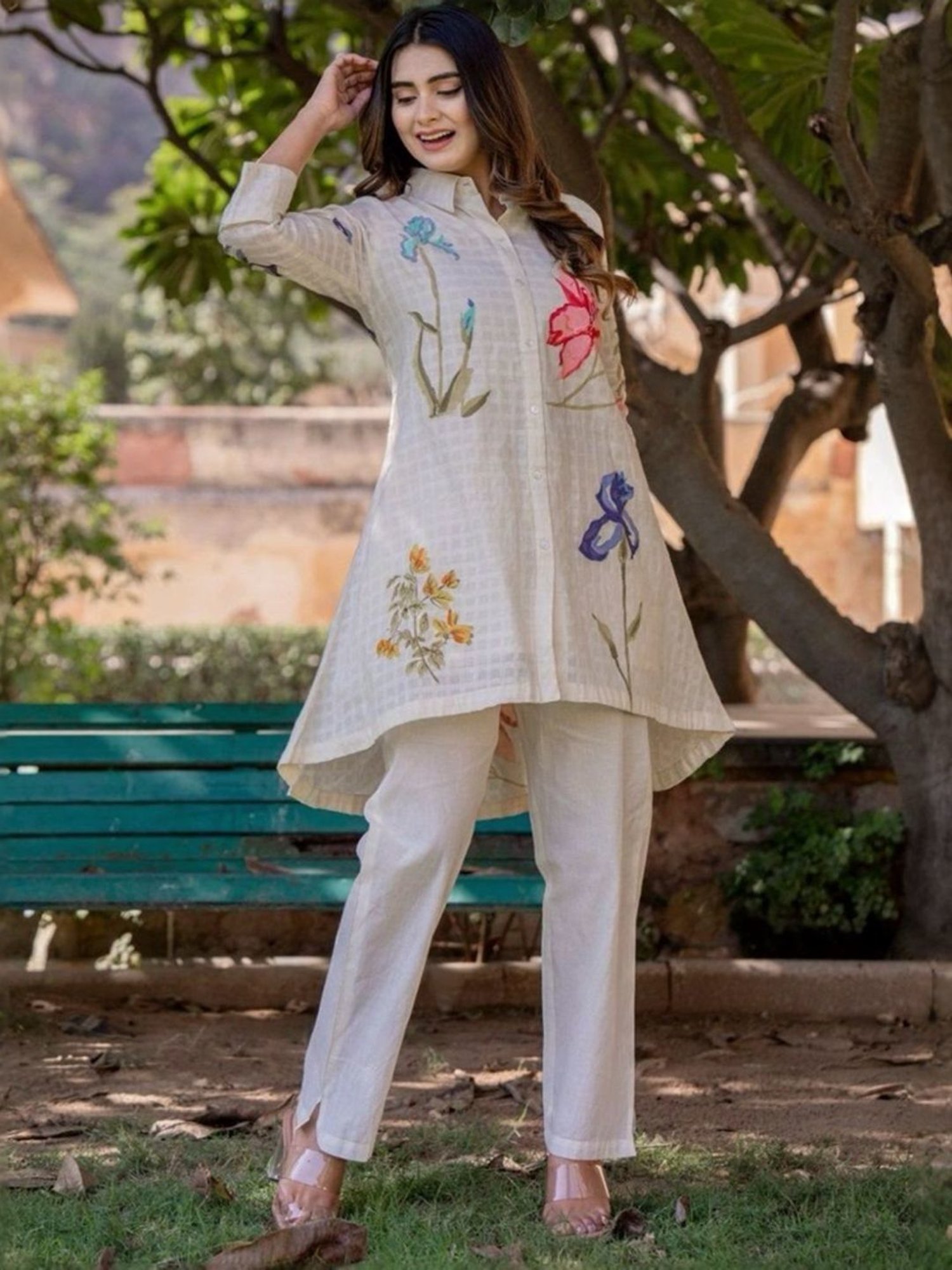 Autumnlane White Teresa Angel Cotton Tunic with Pant Co-ord Set