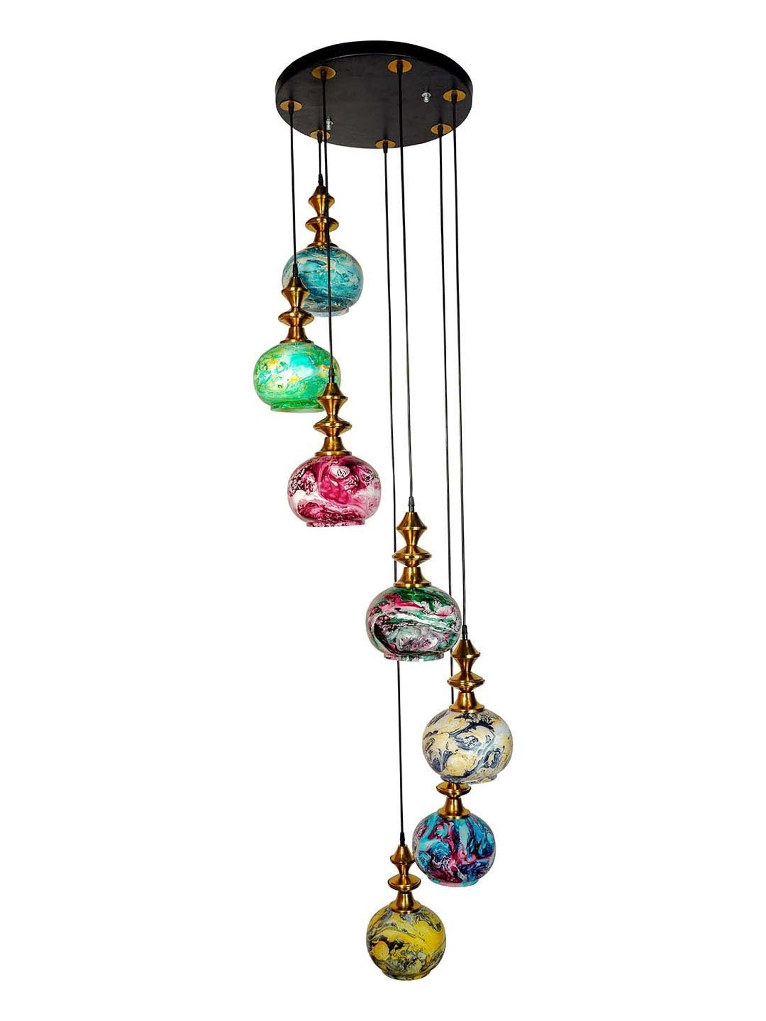 FOS LIGHTING Contemporary Cluster Multicolor Steel 7-In-1 Glass Globe Hanging Light