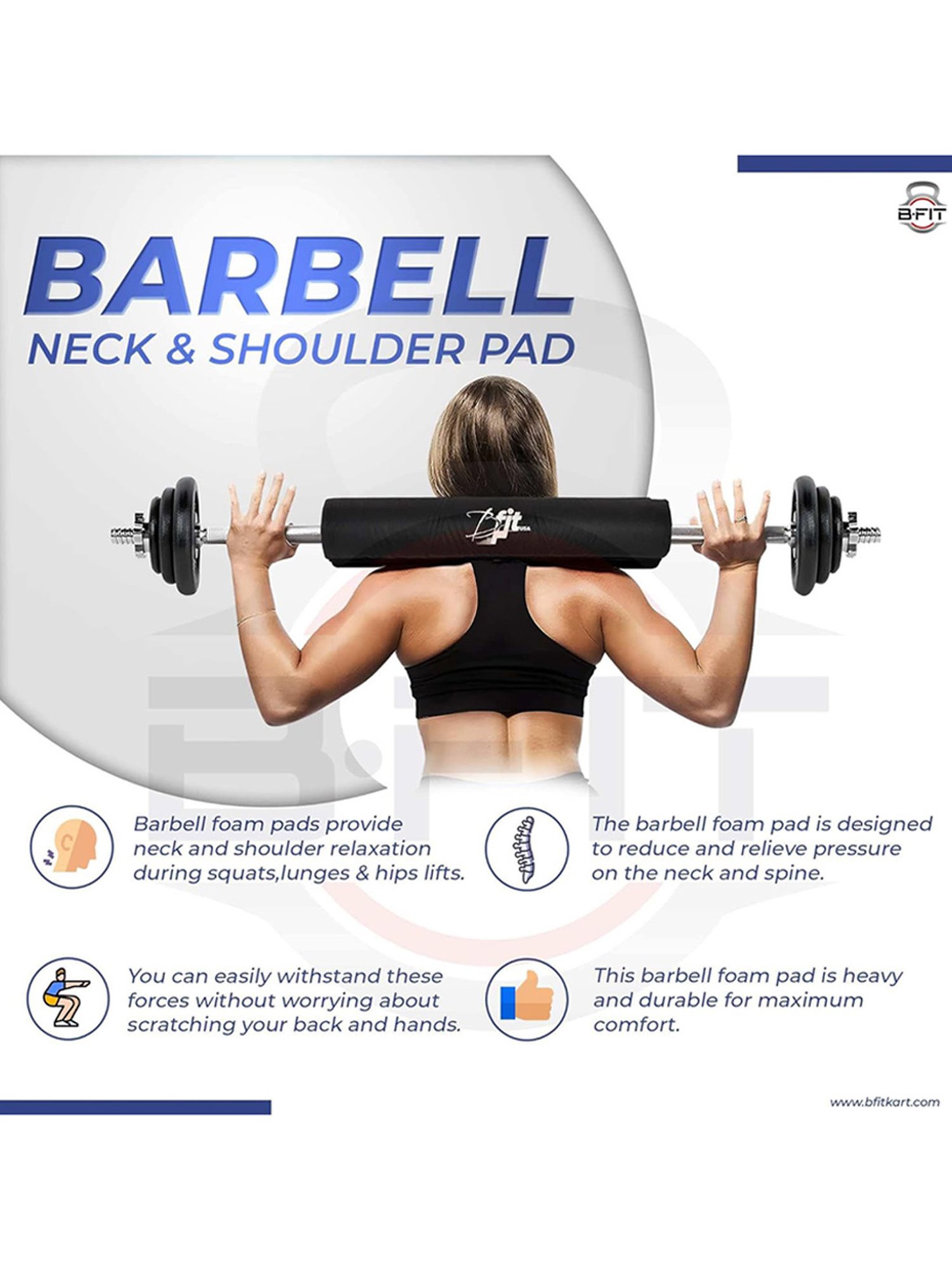 B Fit Extra Thick Barbell Squat Pad for Weight Lifting (Black)