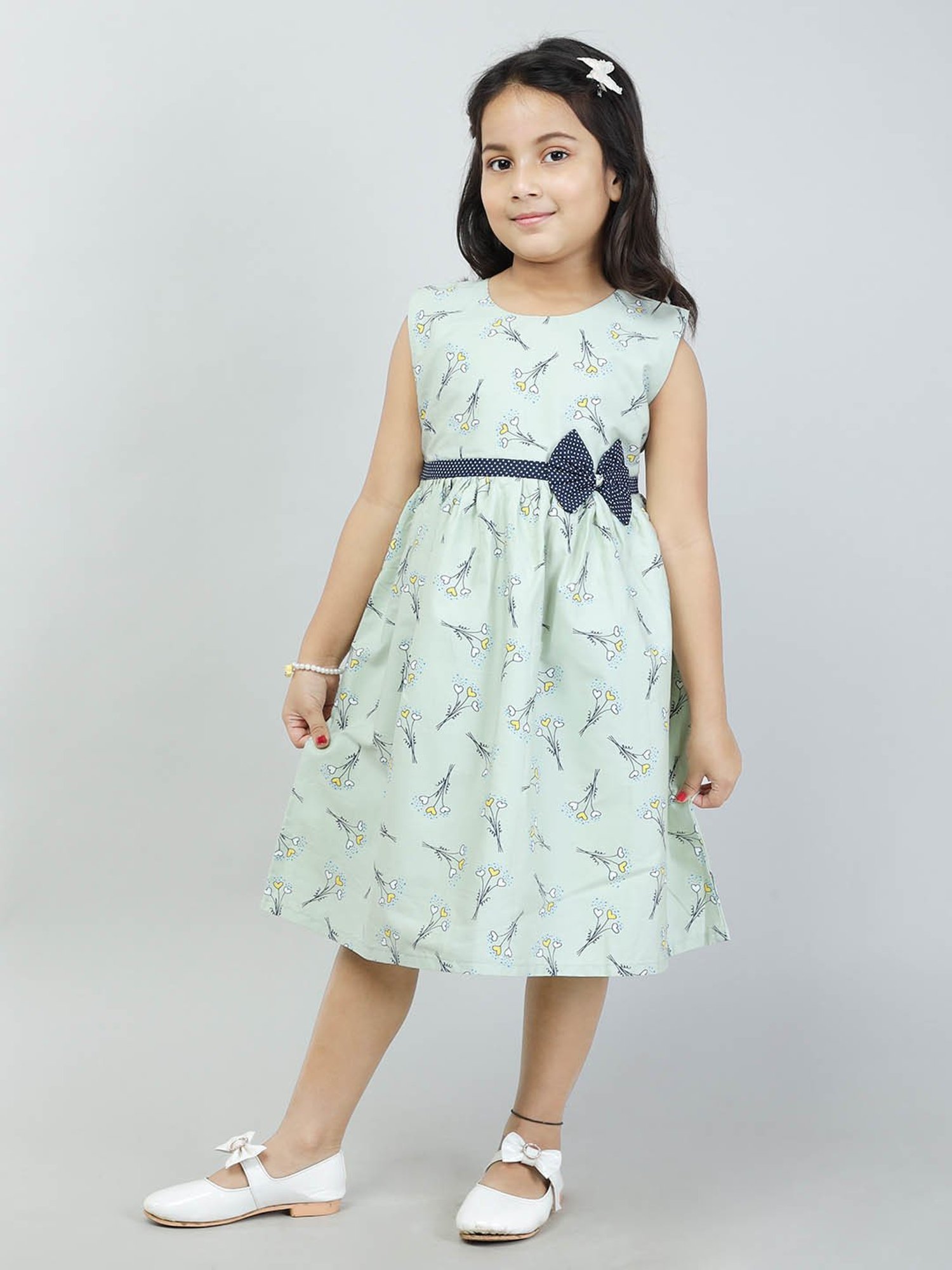 Todd N Teen Kids Mint Green Printed Frock