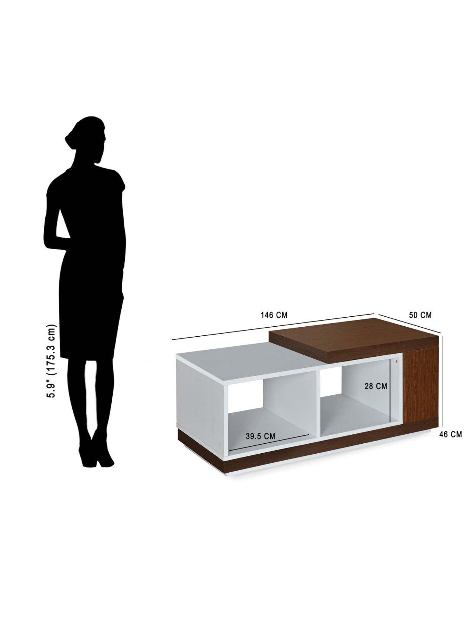Nilkamal Mono Brown Engineered Wood Coffee Table with 2 Open Shelf & Extendable