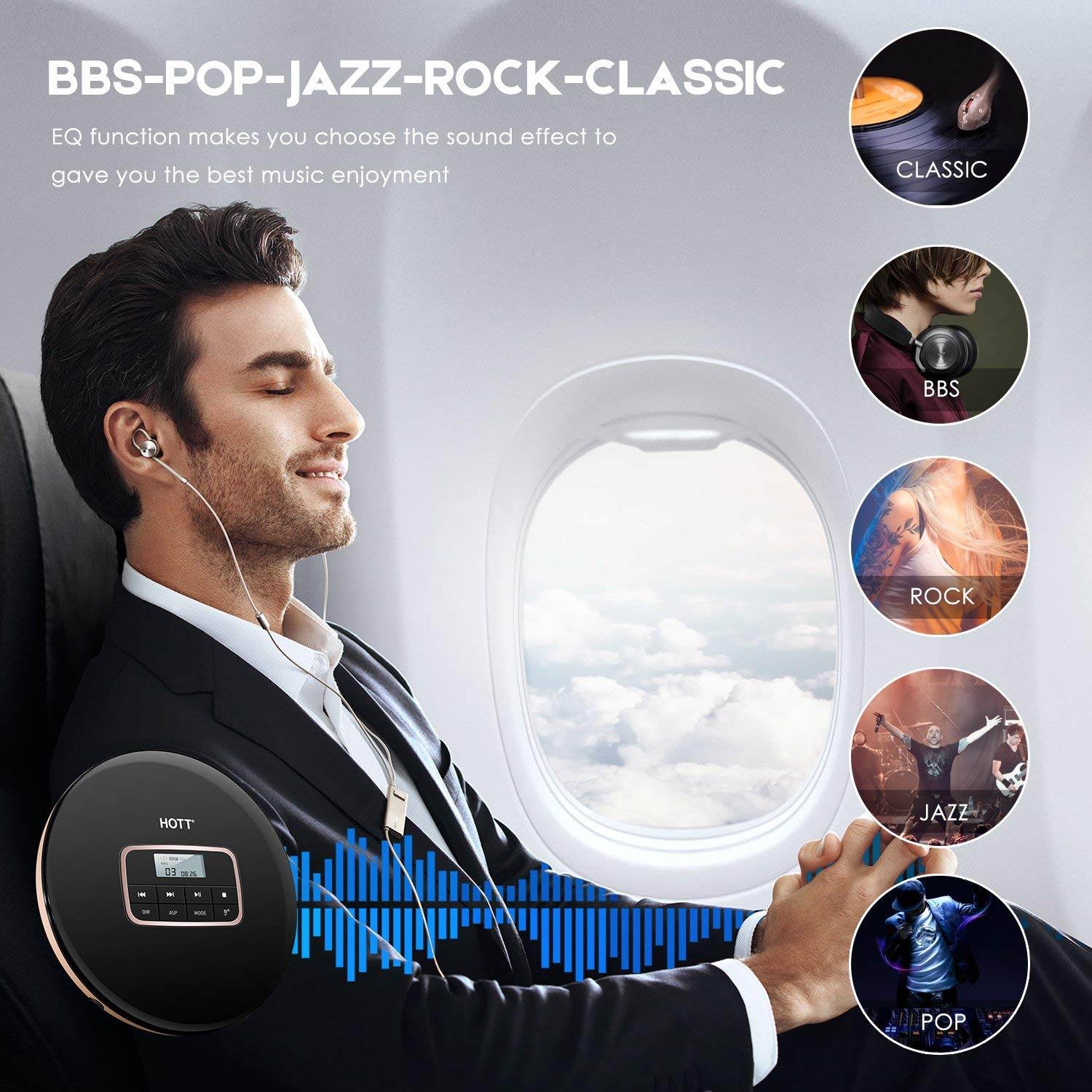 Portable CD Player HOTT Personal Compact Disc Player LCD Display with Stereo Earbuds Electronic Skip Protection Anti-Shock Function Black