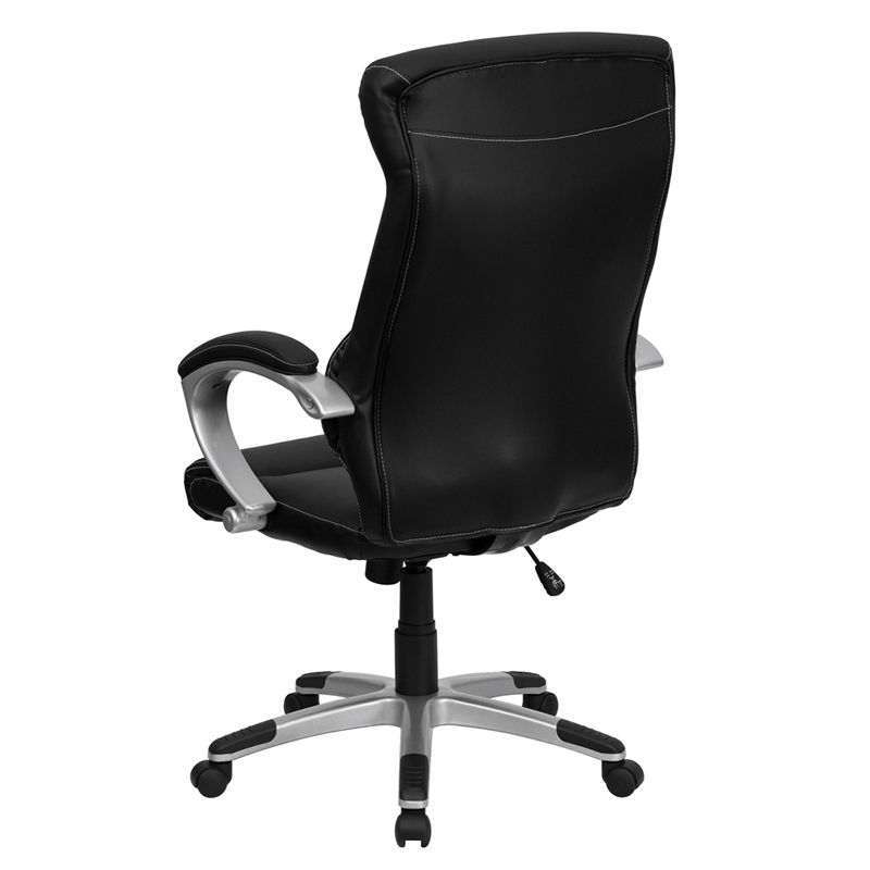 Emma and Oliver High Back Black LeatherSoft/Line Stitched Curved Headrest Swivel Office Chair