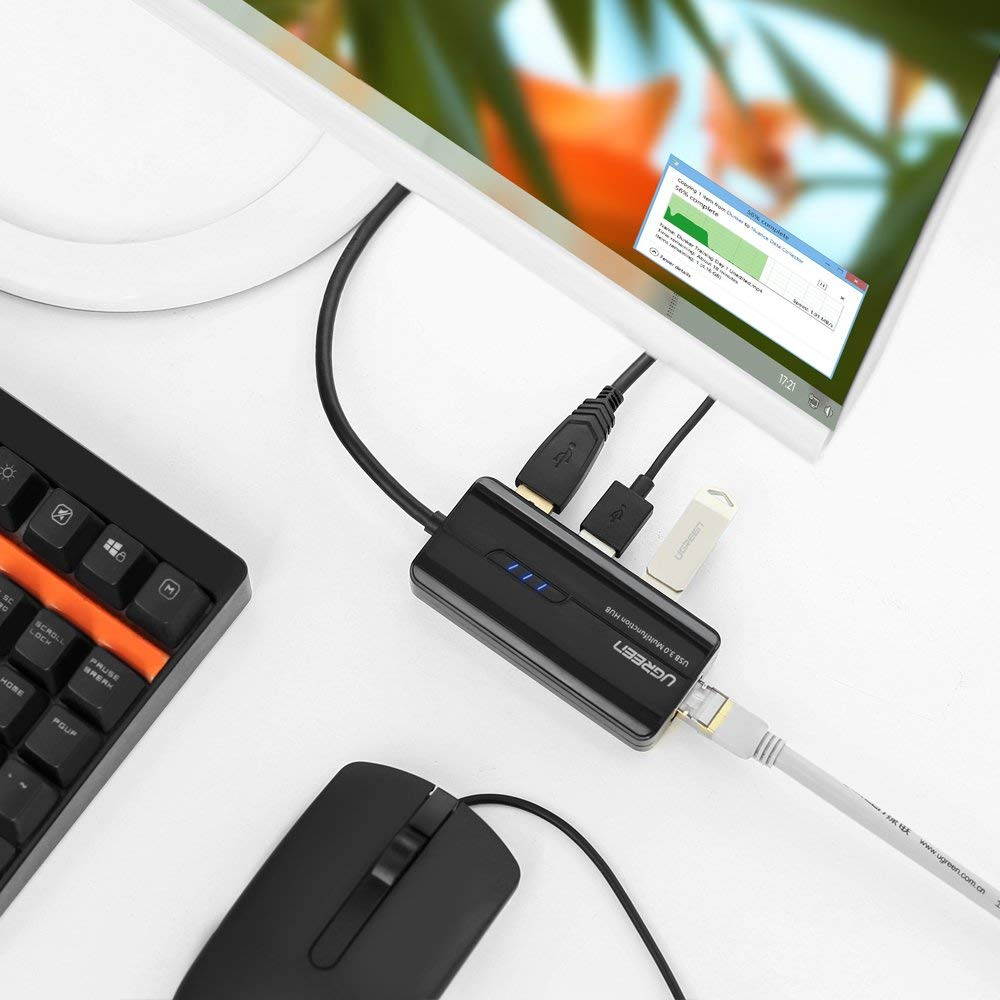 Updated 3-Port USB 3.0 Hub with RJ45 10/100/1000 Gigabit Ethernet Adapter Converter LAN Wired USB Network Adapter, USB 3.0/Type C to RJ45 1 Gigabit Port for Ultrabooks, Notebooks, Tablets and More