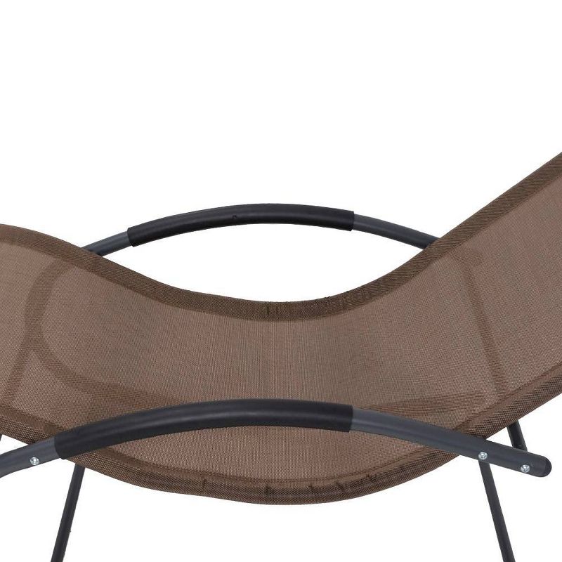 Outdoor Curved Rocker Chaise Lounge Chair with Pillow - Brown - Crestlive Products