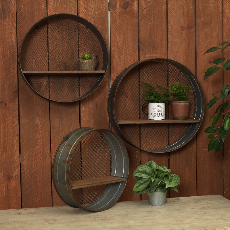 38" Soloman Wooden Shelf with Metal Brackets Brown - Kate & Laurel All Things Decor