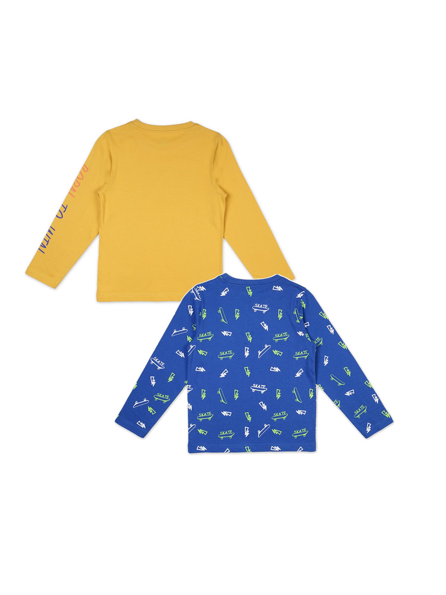 Plum Tree Boys Yellow & Blue Printed T-Shirt (Pack Of 2)