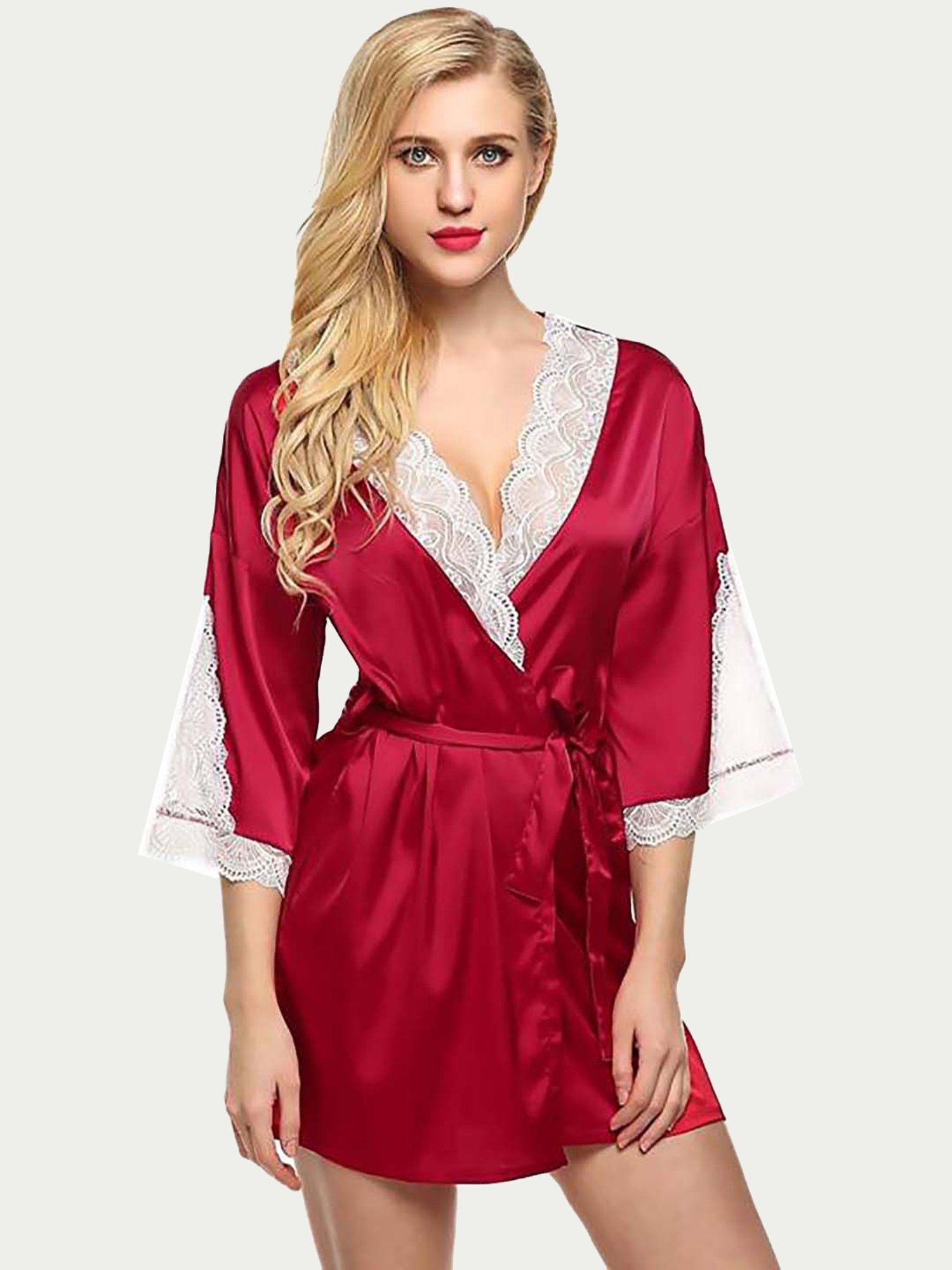 AROUSY Red Self Pattern Baby Doll with Lingerie Set