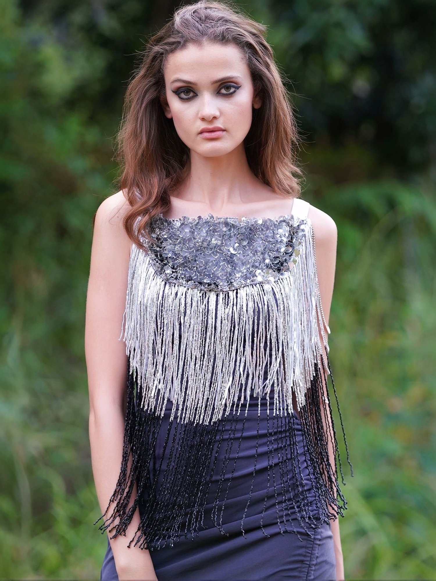 Odette Grey Embellished Fancy Short Cape