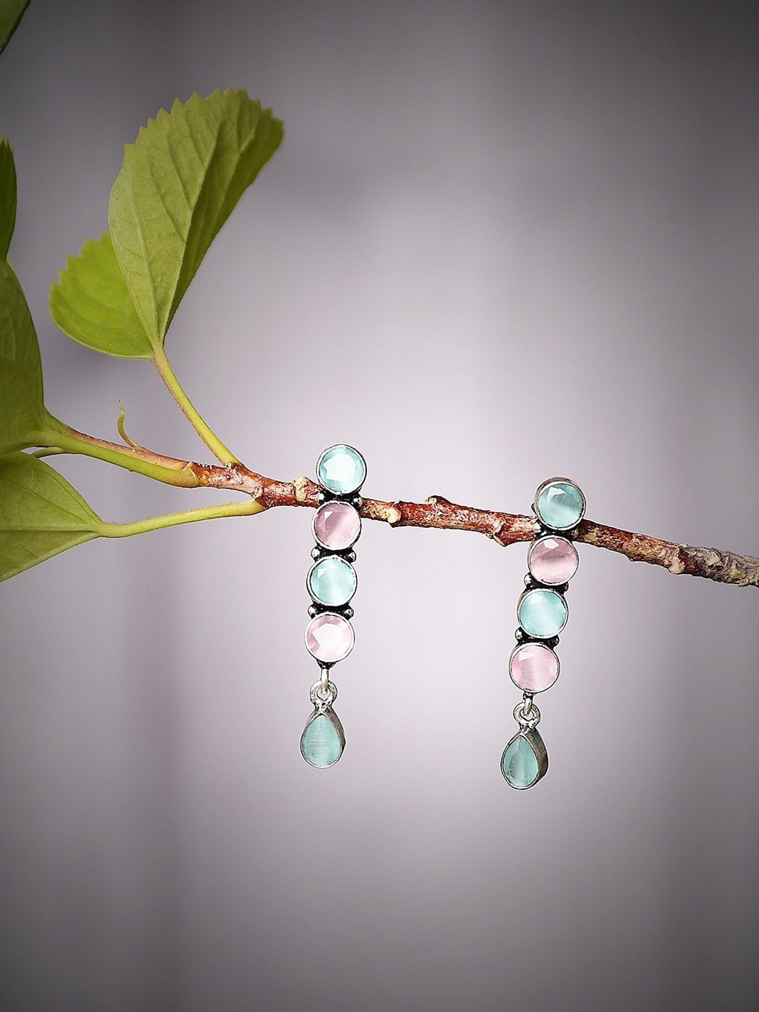 Imli Street Multicolor Silver Tone Stone-Studded Handcrafted Dangler Earrings