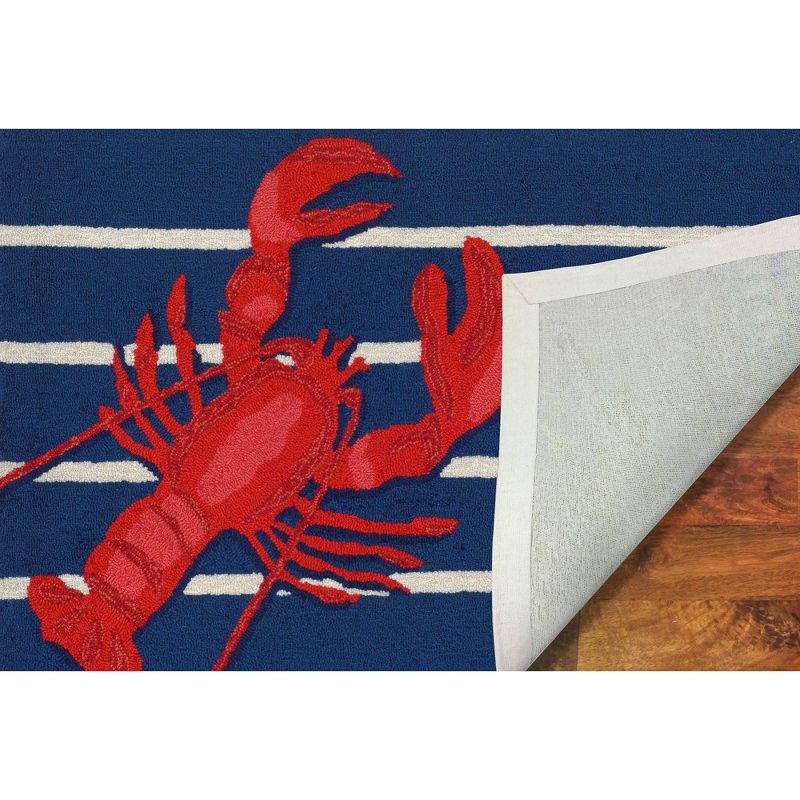 Frontporch Indoor/Outdoor Lobster On Stripes Rug 20"X30" Navy - Liora Manne