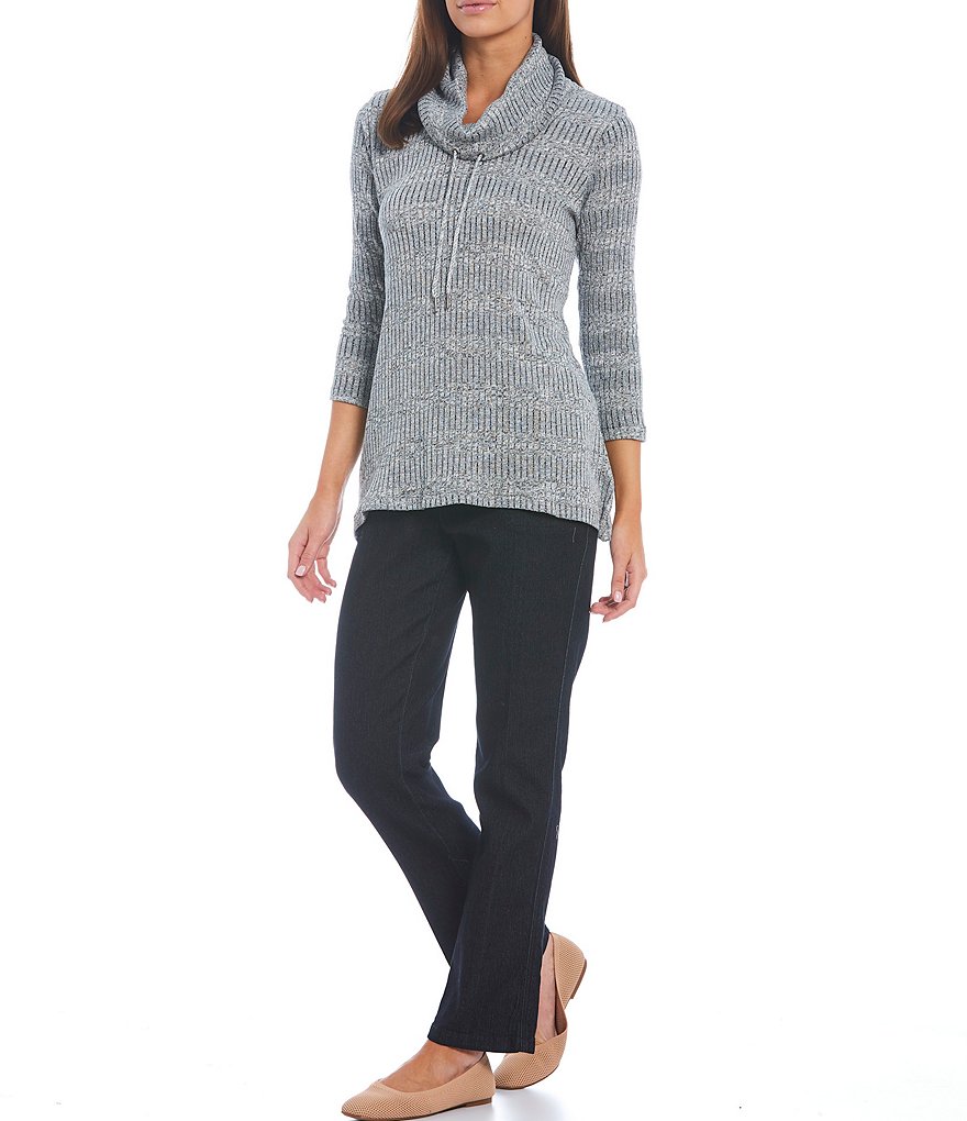 Allison Daley Petite Size 3/4 Sleeve Drawstring Cowl Neck Pullover