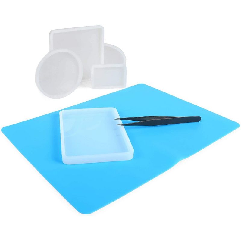 Bright Creations 7 Pack DIY Resin Coaster Kit with Silicone Mat and Tweezers for Jewelry, Arts and Crafts