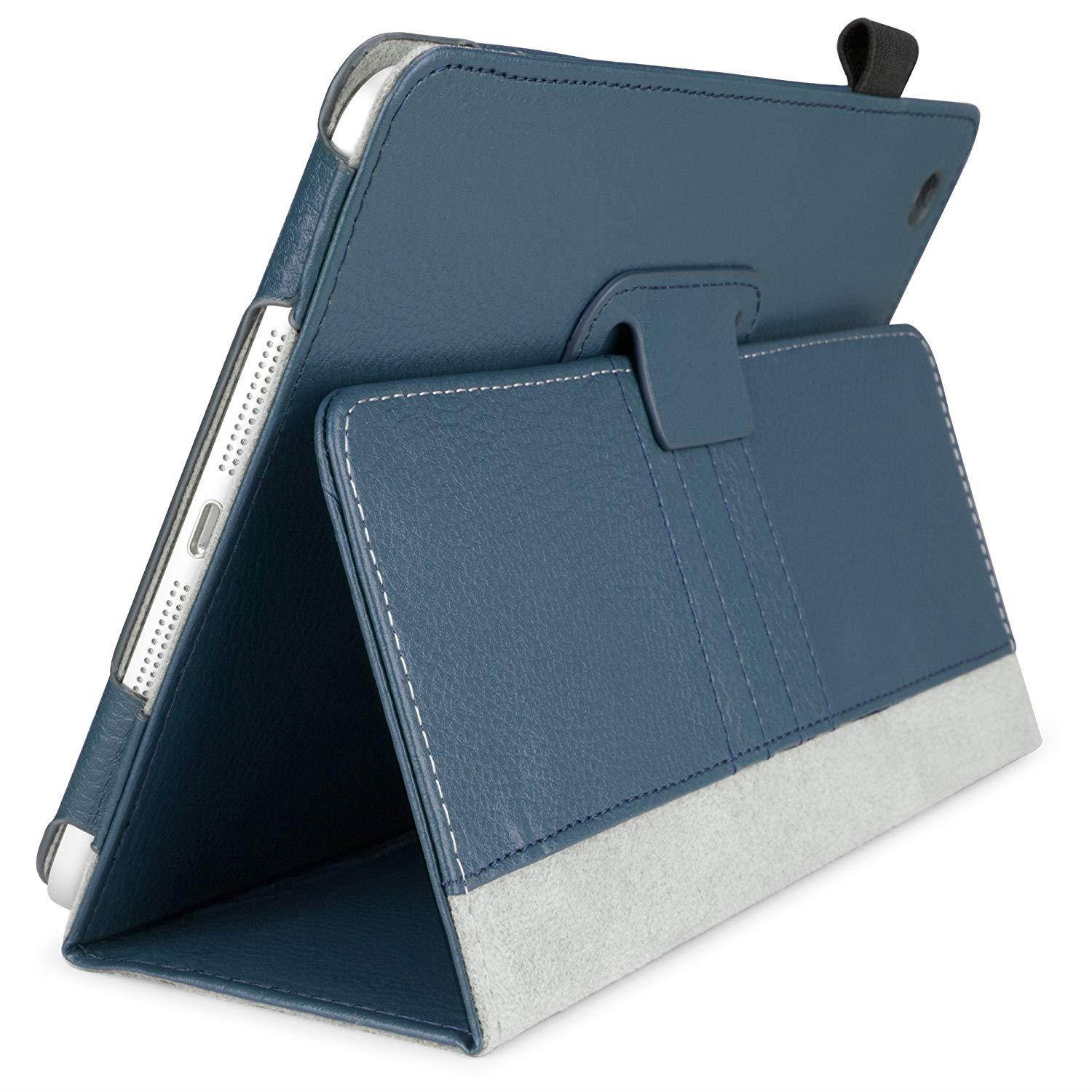 iPad mini 3 Case, BoxWave [Folio Stand Case with Strap] Leather Cover w/Stand and Wristlet for Apple iPad mini 3, Retina, 1st Gen - Slate Blue