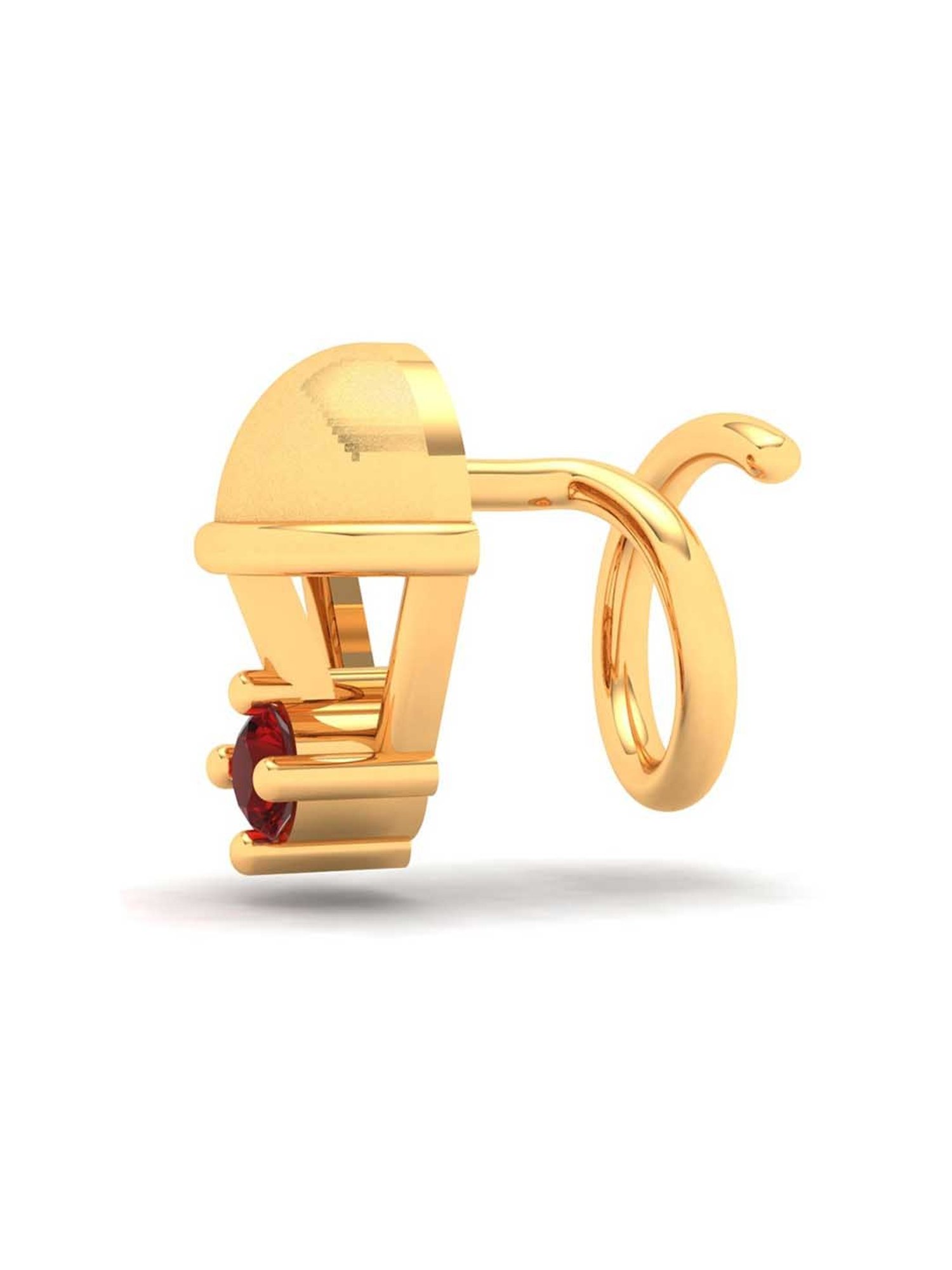 P.C. Chandra Jewellers 14k Gold Parachute Shape Red Stone Nosepin
