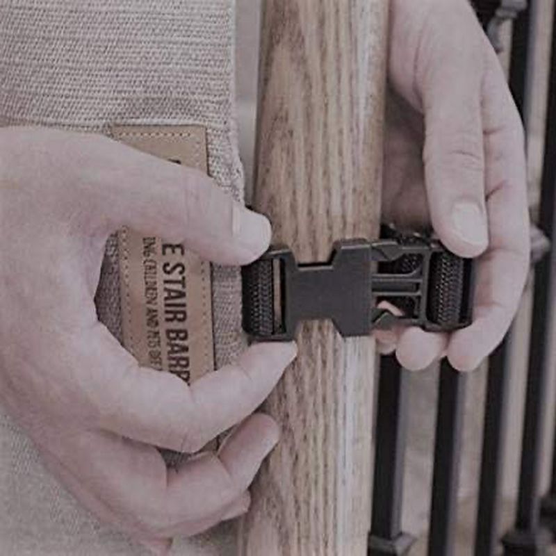 The Stair Barrier Wide Wall to Banister Retractable Fabric Baby and Pet Safety Gate for Staircases, 43 to 52 Inch, Beyond Sheep Indigo