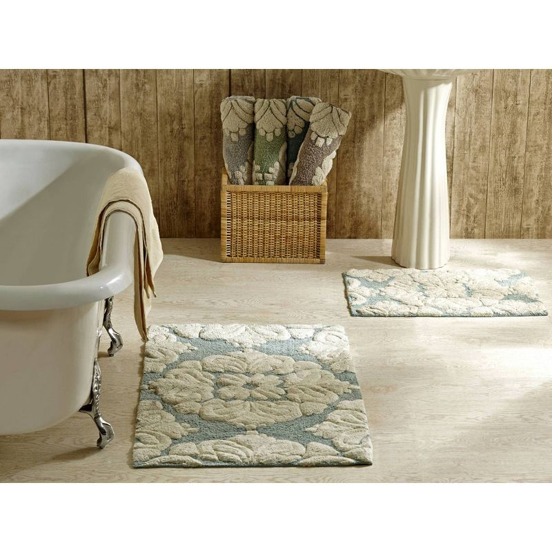 2pc Medallion Collection 100% Cotton Bath Rug Set Blue/Natural - Better Trends